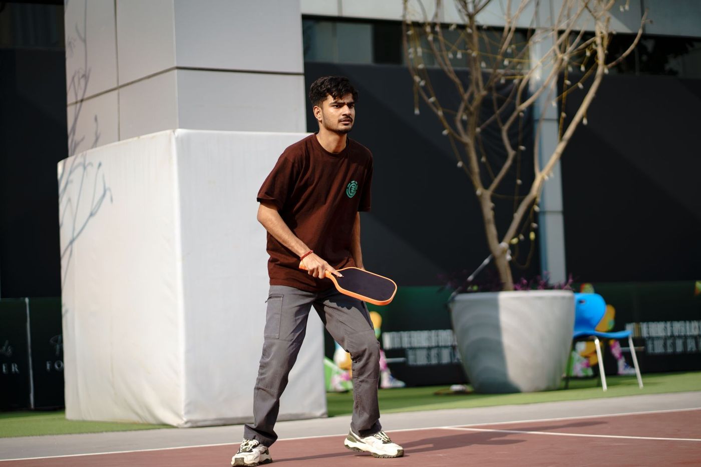 Player set in a ready position on court